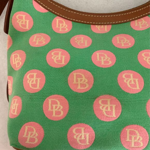 Dooney & Bourke Green and Pink Logo Polkadot Canvas Shoulder Bag - Picture 12 of 13